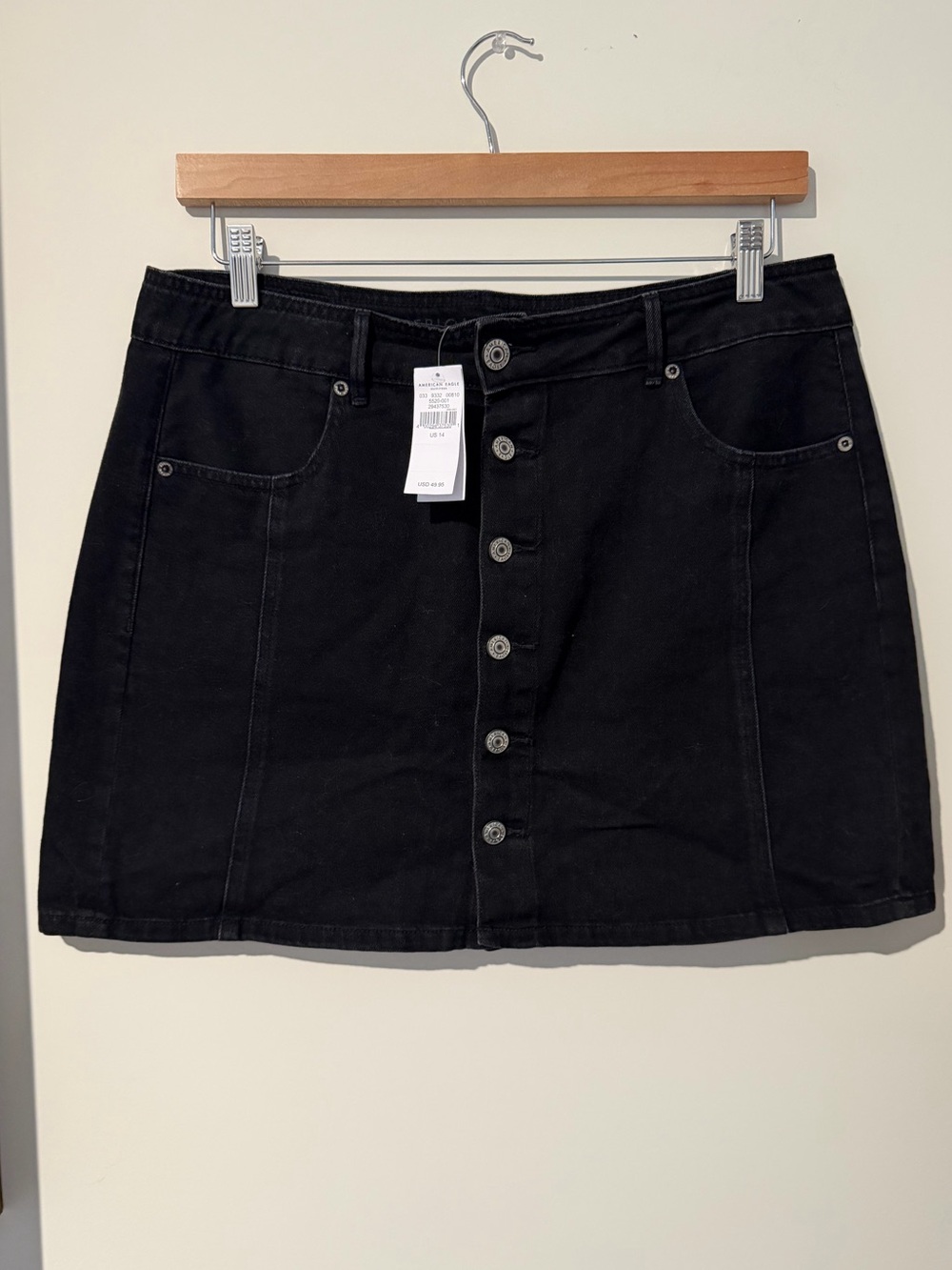 NWT AE black denim button up mini skirt